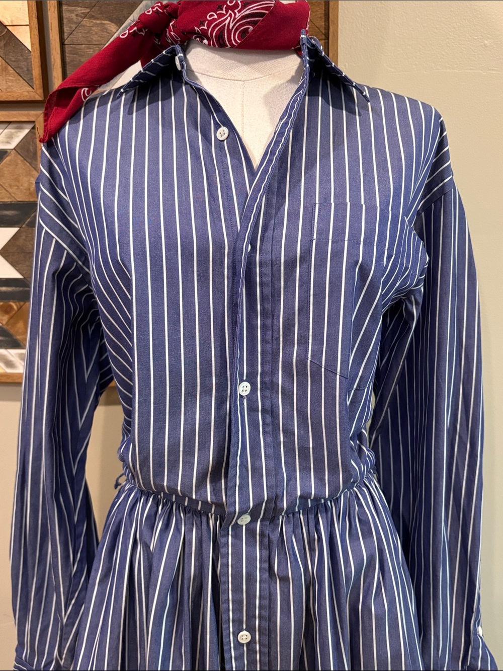 Vintage Ralph Lauren Blue Label Striped Button-Down Cotton Maxi Shirt Dress 8 - Picture 4 of 15